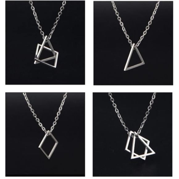 Geometric Hollow Triangular Chain Pendant Necklace Men/Women - Picture 12 of 16